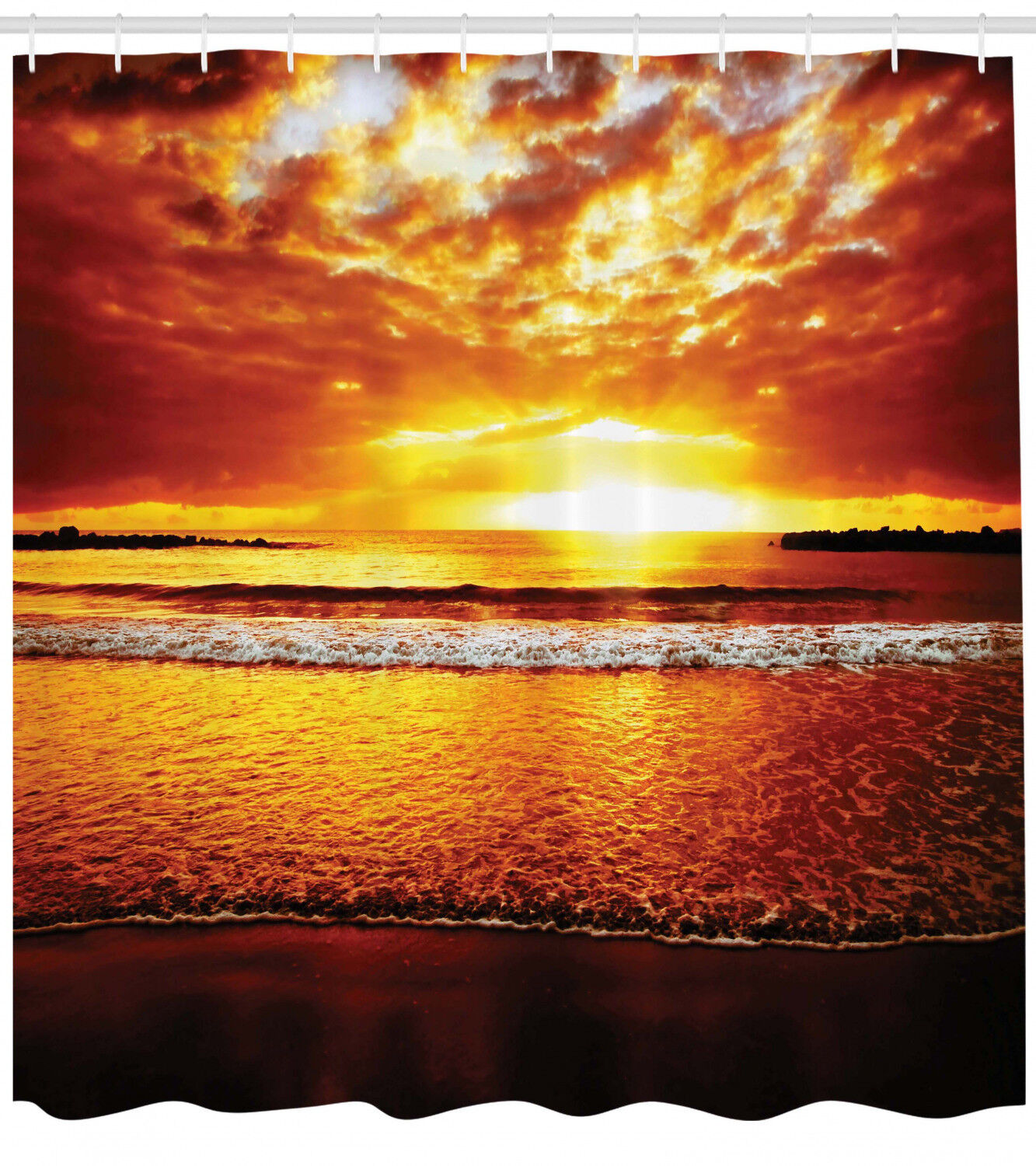 Dramatic Ocean Sunset Tropical Shower Curtain For A Calming Bathroom Atmosphere - Image 2