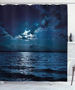 Dramatic Sky Moon Ocean Night Shower Curtain for a Bold Bathroom