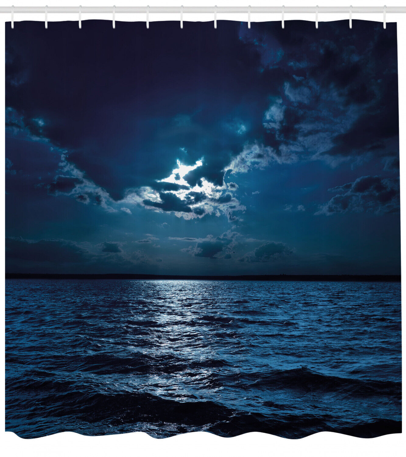 Dramatic Sky Moon Ocean Night Shower Curtain for a Bold Bathroom