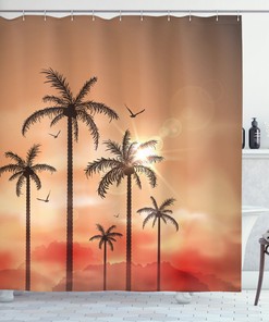Dramatic Sky Palms Print Shower Curtain for a Mesmerizing Bath
