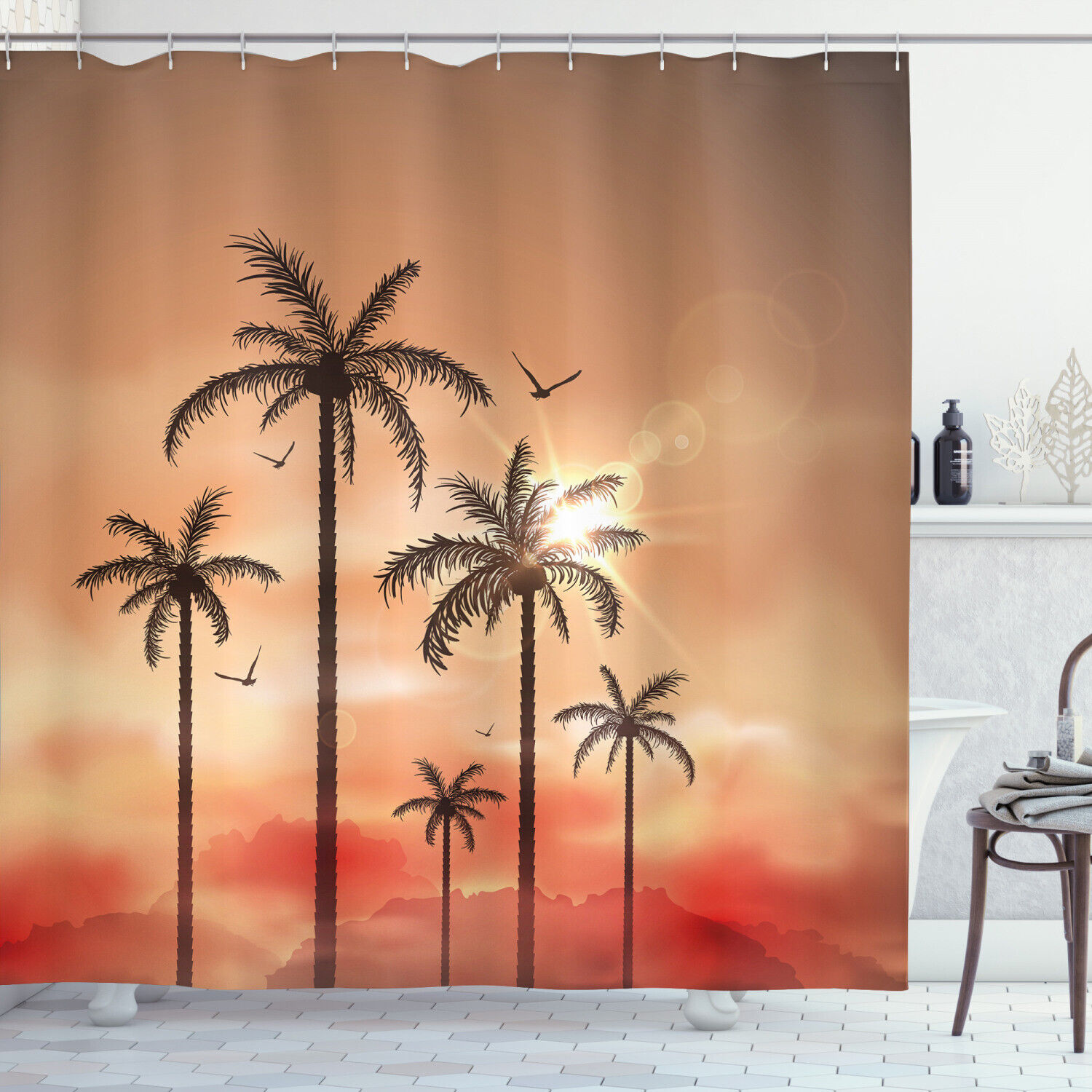 Dramatic Sky Palms Print Shower Curtain for a Mesmerizing Bath