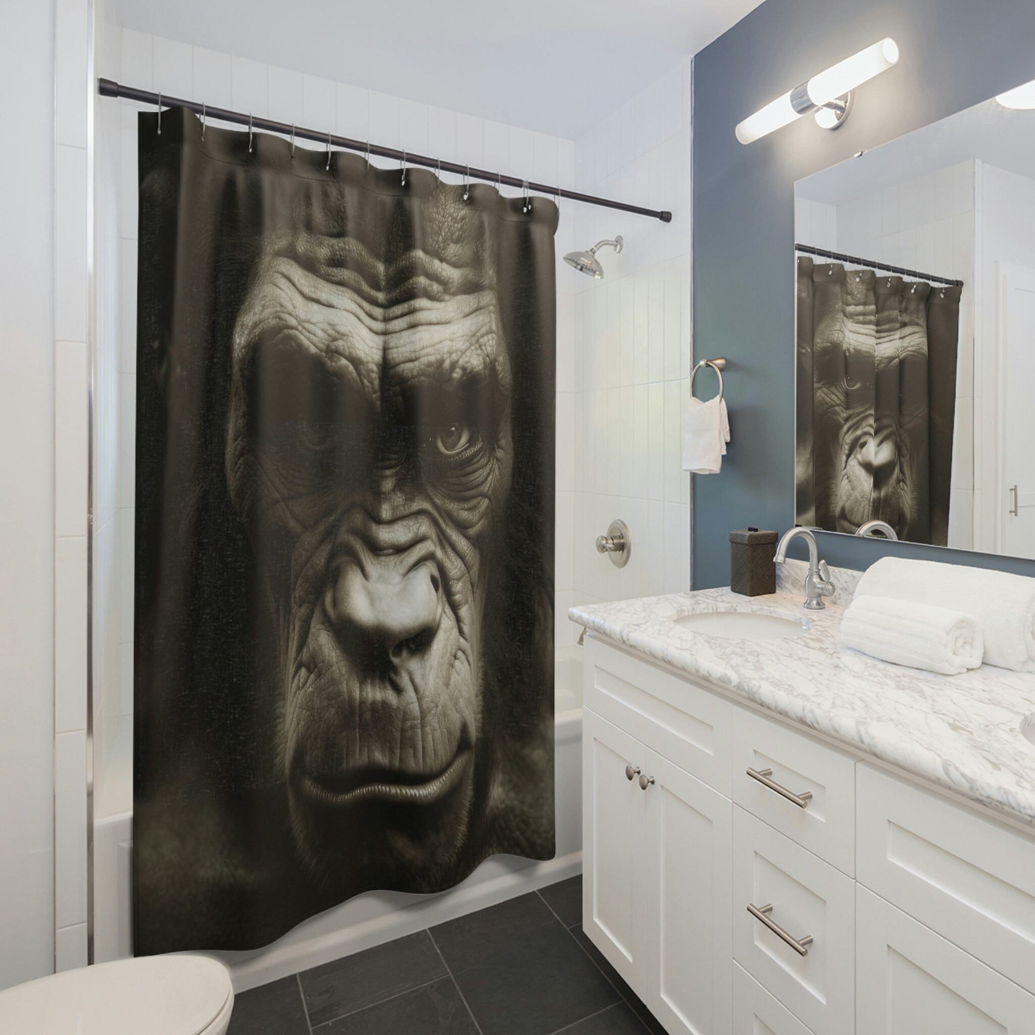 Dramatically Stunning Monkey Face Shower Curtain For Your Quirky Bathroom
