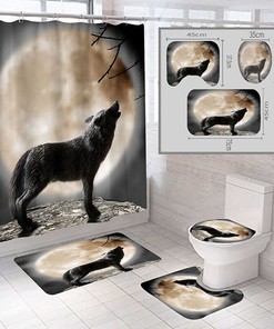 Drawn Style 3D Wolf Moon Wild Animal Print Shower Curtain For Home Bathroom Decoration