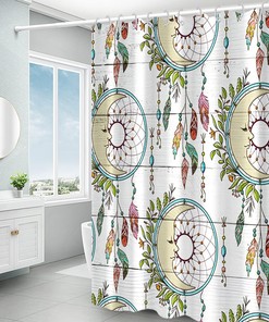 Dream Catcher Feather and White Wood Floral Shower Curtain for Bathroom Decor