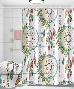 Dream Catcher Feather and White Wood Floral Shower Curtain for Bathroom Decor