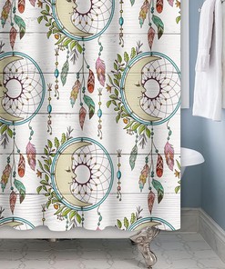 Dream Catcher Feather and White Wood Floral Shower Curtain for Bathroom Decor