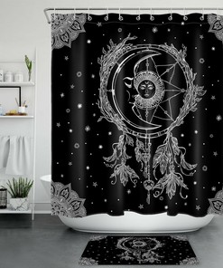Dream Catcher Shower Curtain - Black And White Bathroom Decor With Boho And Space Style