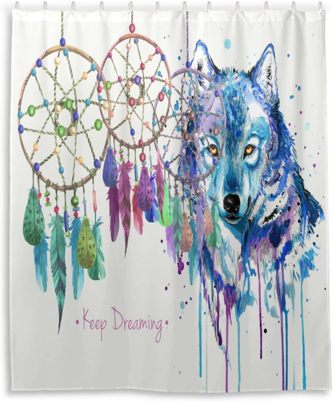 Dream Catcher and Wolf Print Waterproof Fabric Shower Curtain for Bathroom Decor