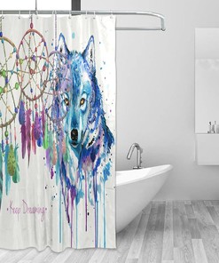 Dream Catcher and Wolf Print Waterproof Fabric Shower Curtain for Bathroom Decor