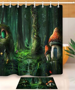 Dream Forest Mushroom House Shower Curtain For Whimsical Bathrooms