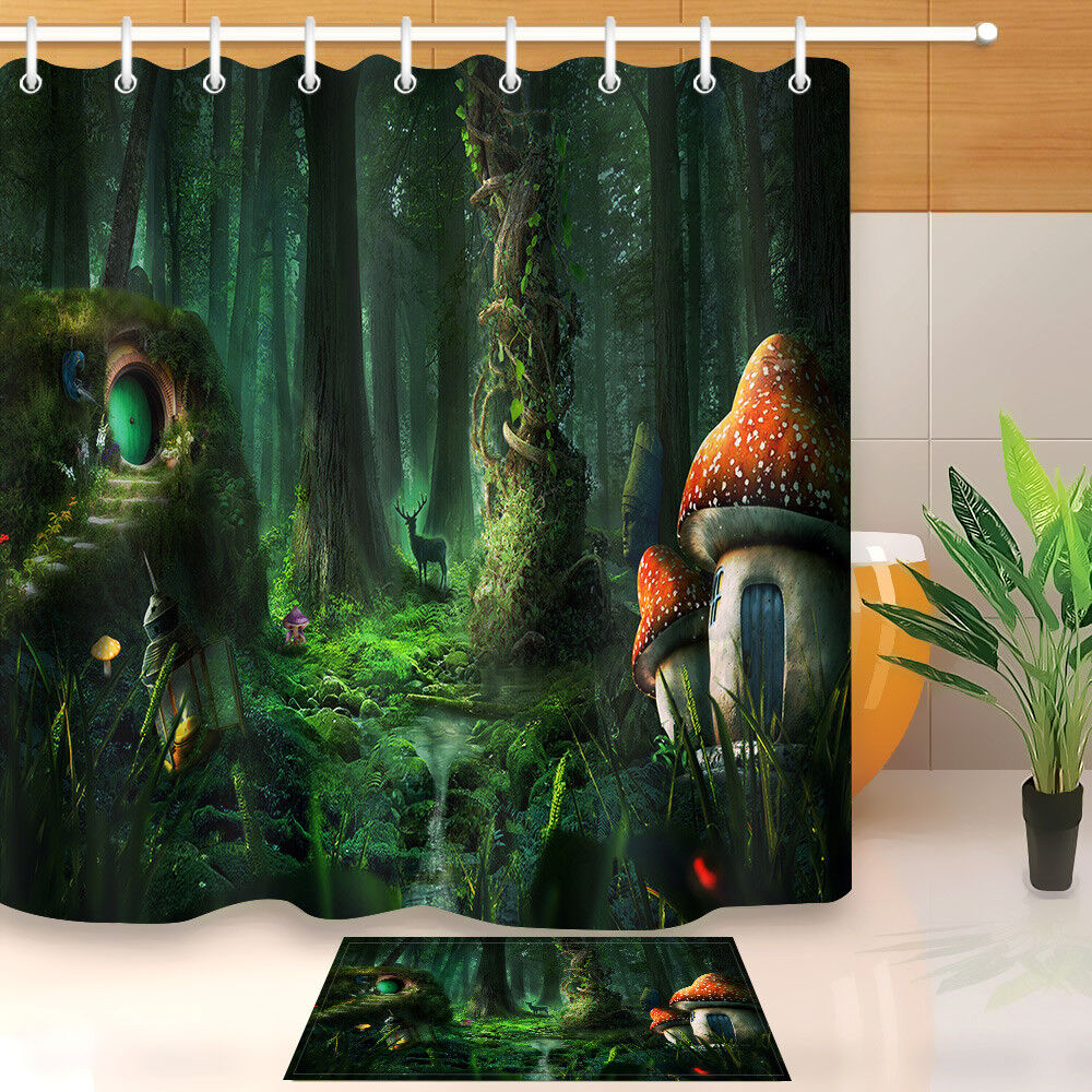 Dream Forest Mushroom House Shower Curtain For Whimsical Bathrooms