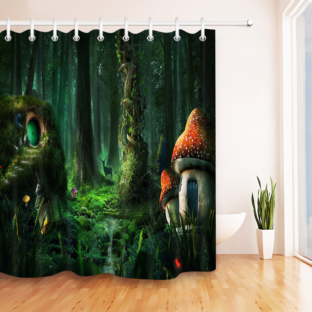 Dream Forest Mushroom House Shower Curtain For Whimsical Bathrooms - Image 2