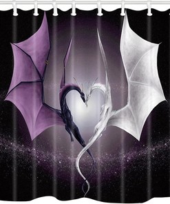 Dream Galaxy Mythical Animals Shocur Dragon Shower Curtain for Purple and White Starry Sky Fantasy Bathroom Decor