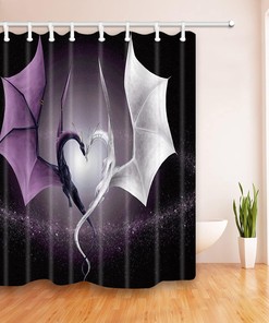 Dream Galaxy Mythical Animals Shocur Dragon Shower Curtain for Purple and White Starry Sky Fantasy Bathroom Decor