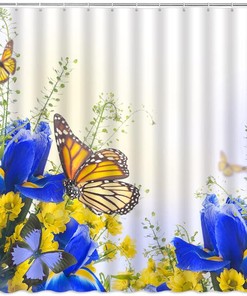 Dream Of Beautiful Scenery With A Flower Butterfly Shower Curtain With Blue Yellow Floral Butterflies