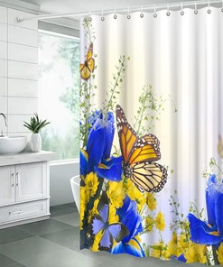 Dream Of Beautiful Scenery With A Flower Butterfly Shower Curtain With Blue Yellow Floral Butterflies