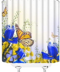 Dream Of Beautiful Scenery With A Flower Butterfly Shower Curtain With Blue Yellow Floral Butterflies