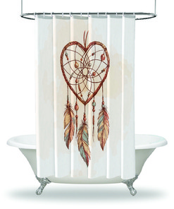 Dreamcatcher Feathers Heart Shape Shower Curtain For Spiritual Home Decor