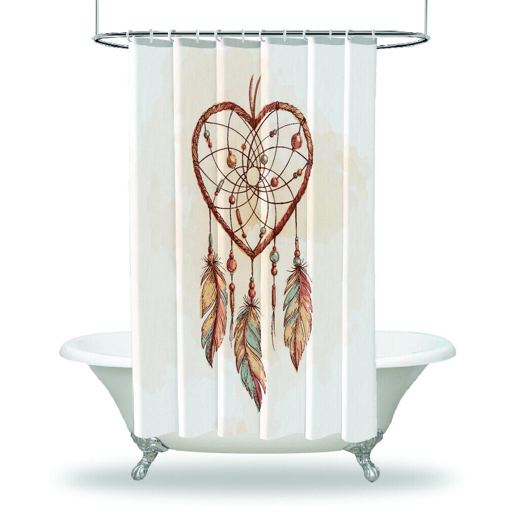 Dreamcatcher Feathers Heart Shape Shower Curtain For Spiritual Home Decor