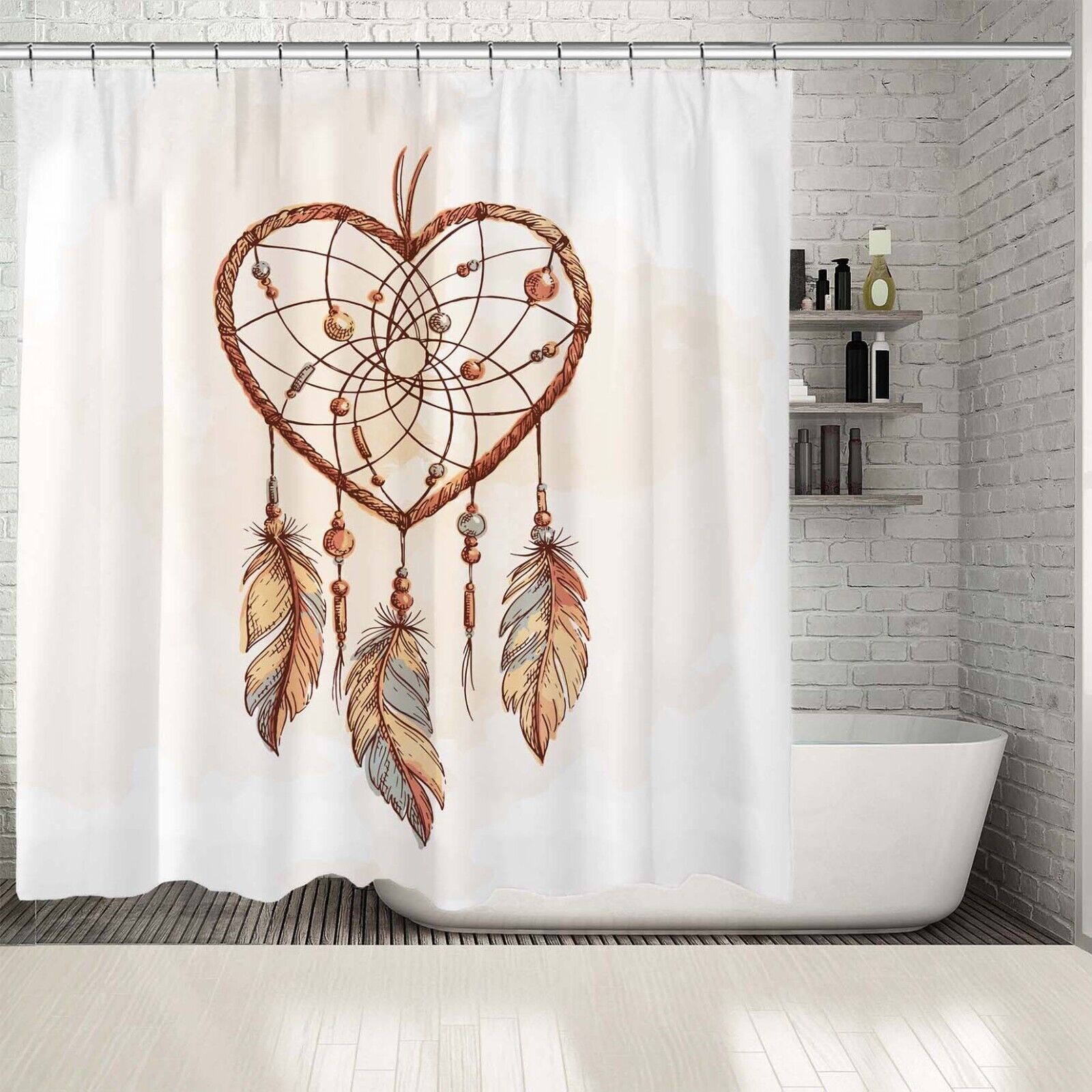 Dreamcatcher Feathers Heart Shape Shower Curtain For Spiritual Home Decor - Image 2
