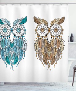 Dreamcatcher Owl Shower Curtain, Magic Farsighted Birds Print, Cloth Bathroom Decor