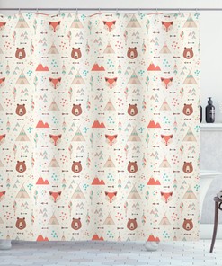 Dreamcatcher Print Tribal Shower Curtain with Black and Orange Decor