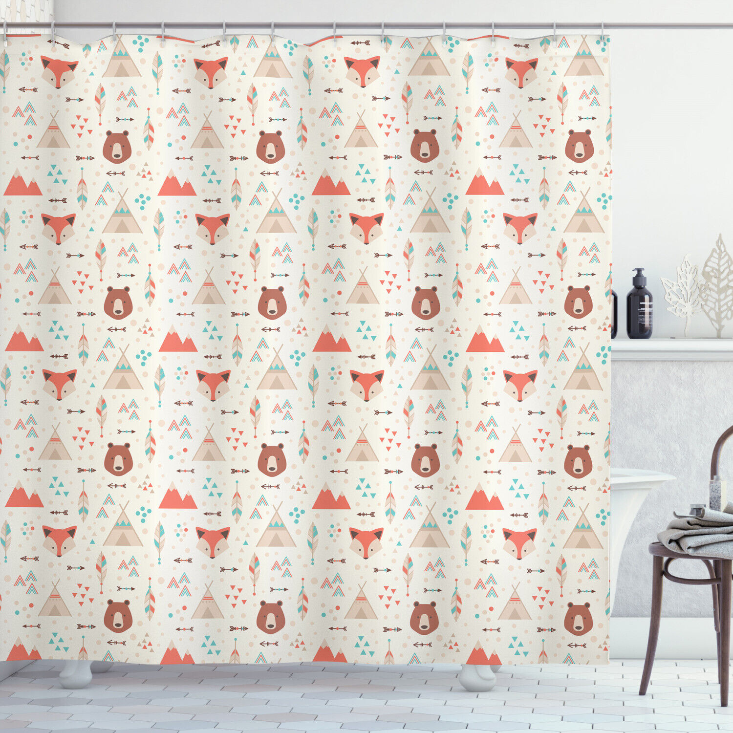 Dreamcatcher Print Tribal Shower Curtain with Black and Orange Decor