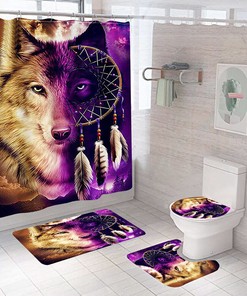 Dreamcatcher Wolf Shower Curtain for Bathroom Decor and Relaxation 