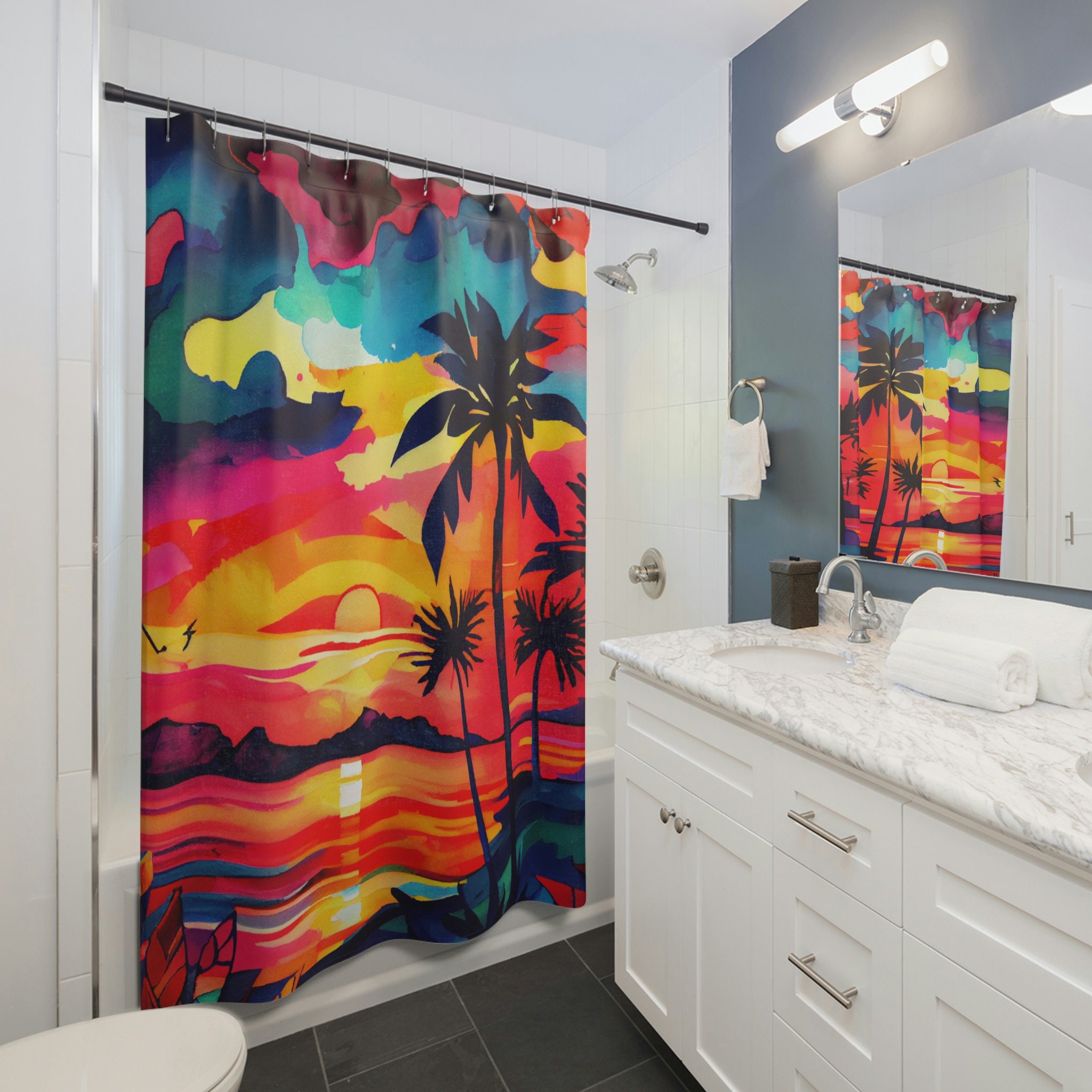 Dreamscape Shower Curtain, Inspired by Matisse & Fauvism for Your Artistic Bathroom