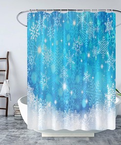 Dreamy Blue Snowflake Winter Christmas Shower Curtain With Abstract Geometric Design
