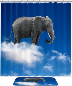 Dreamy Elephant On Clouds Clear Blue Sky Waterproof Shower Curtain For Your Bathroom
