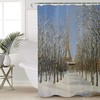 Dreamy Forest Snow Floating Eiffel Tower Printed Shower Curtain for Bathroom Decor