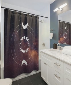 Dreamy Moon Phase and Spiritual Mushroom Shower Curtain for Whimsical Bathroom Decor 