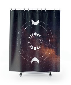Dreamy Moon Phase and Spiritual Mushroom Shower Curtain for Whimsical Bathroom Decor