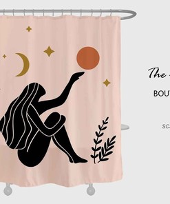 Dreamy Moon Star and Sun Girl Pattern Shower Curtain for Magical Bathroom Decor