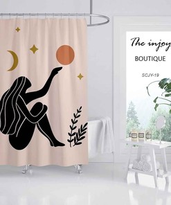Dreamy Moon Star and Sun Girl Pattern Shower Curtain for Magical Bathroom Decor