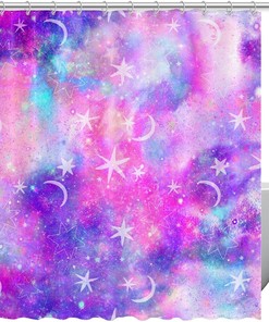 Dreamy Moon and Stars Shower Curtain in Pink and Purple for an Enchanting Bathroom
