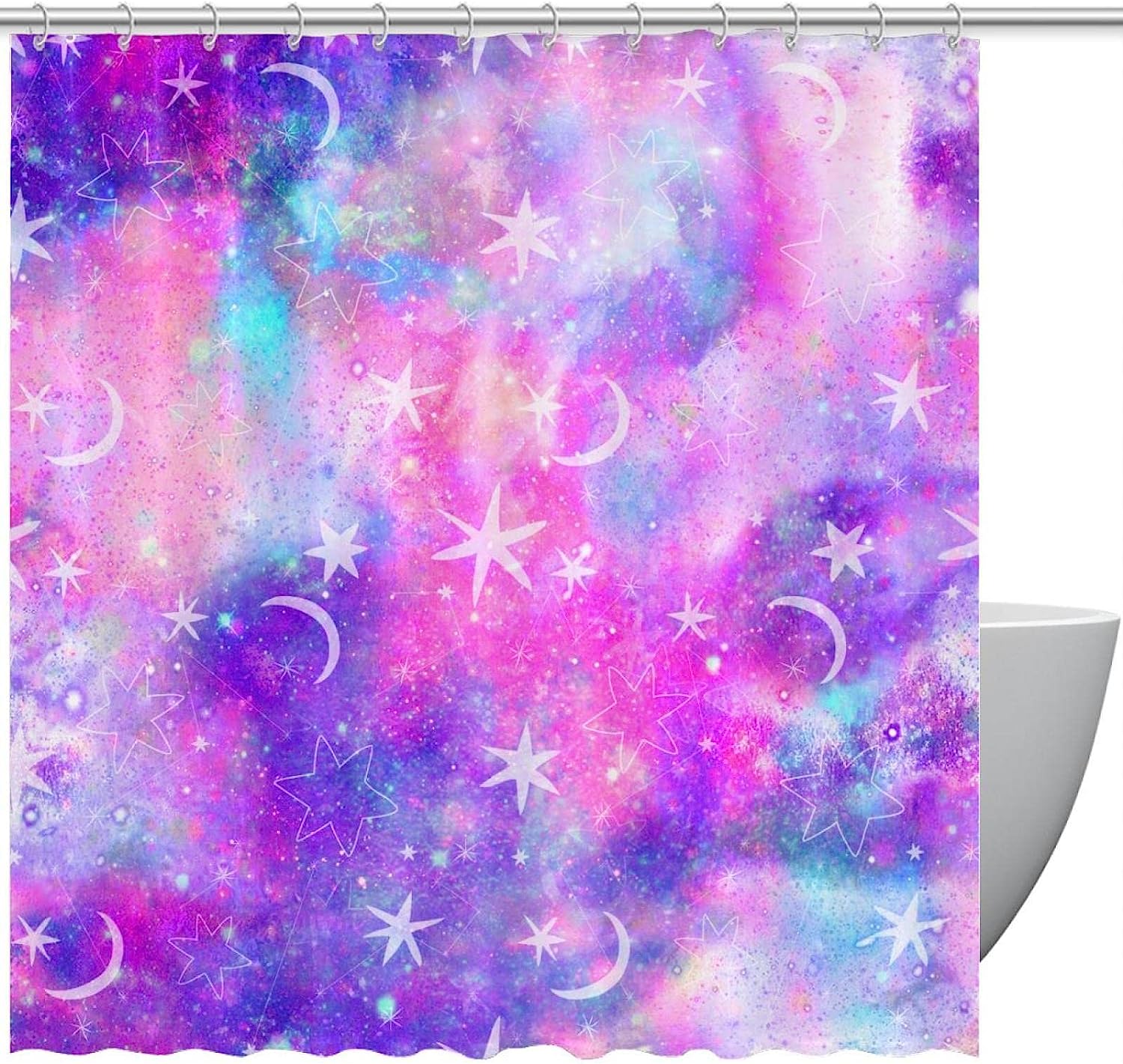 Dreamy Moon and Stars Shower Curtain in Pink and Purple for an Enchanting Bathroom