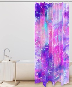 Dreamy Moon and Stars Shower Curtain in Pink and Purple for an Enchanting Bathroom