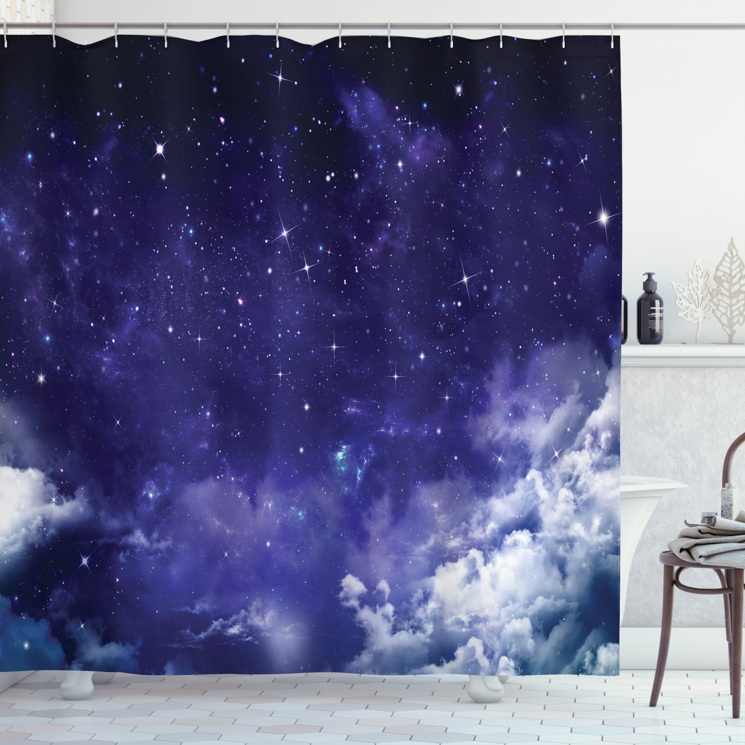 Dreamy Night Under the Stars Space Shower Curtain for a Calming Bath Space