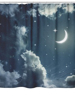 Dreamy Nights Sky Shower Curtain with Clouds and Moon for Your Bathroom