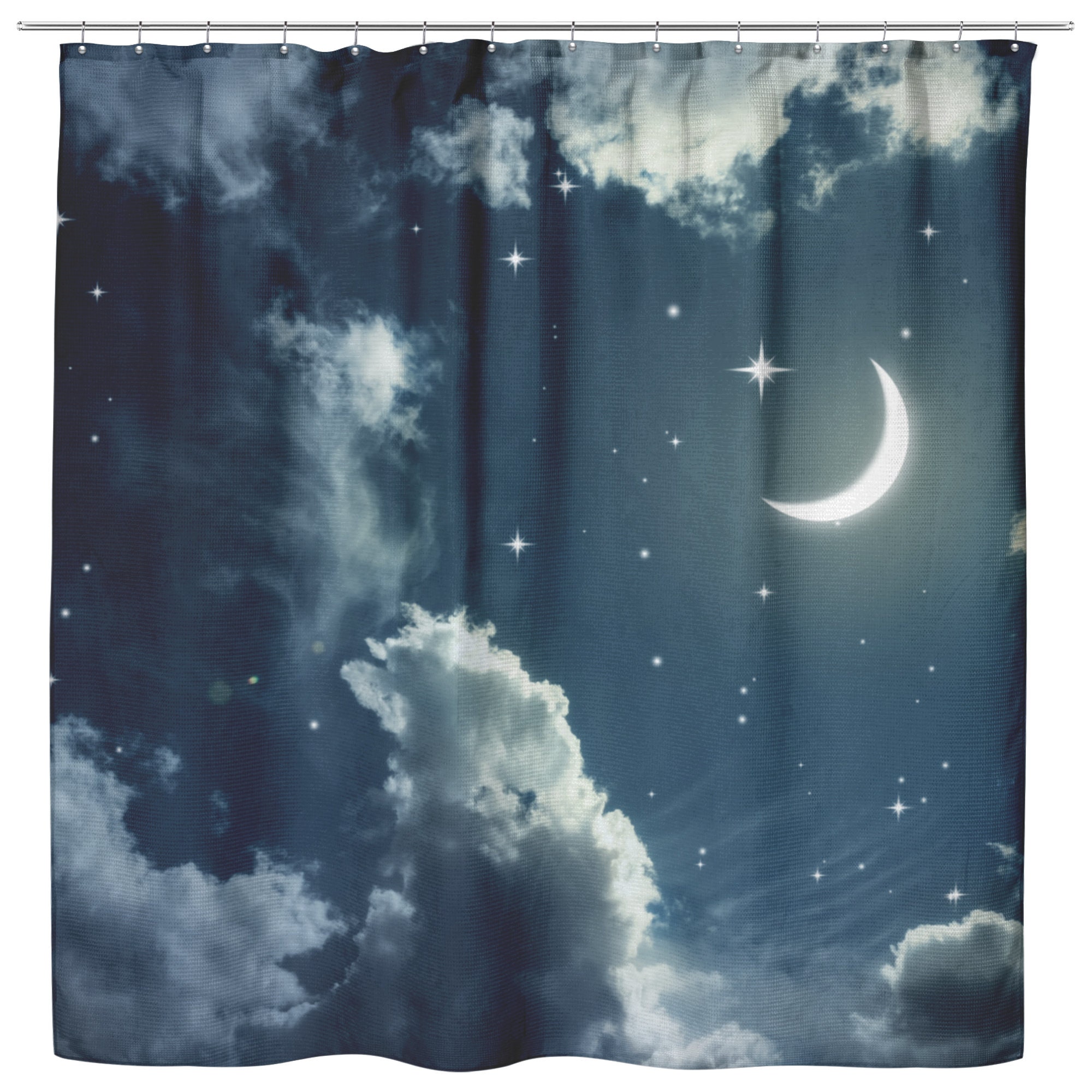 Dreamy Nights Sky Shower Curtain with Clouds and Moon for Your Bathroom