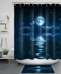 Dreamy Ocean Moon Shower Curtain with Starry Sky - Bathroom Accessories for Ocean Theme