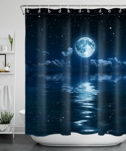 Dreamy Ocean Moon Shower Curtain with Starry Sky - Bathroom Accessories for Ocean Theme