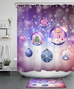 Dreamy Purple Winter Snowflake Shower Curtain - Christmas Ball Bathroom Decor