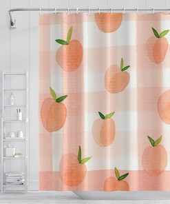 Dreamy Sweet Check Fruits Pink Peach Shower Curtain for Girly Bathroom Decor