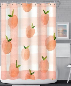 Dreamy Sweet Check Fruits Pink Peach Shower Curtain for Girly Bathroom Decor