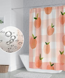 Dreamy Sweet Check Fruits Pink Peach Shower Curtain for Girly Bathroom Decor