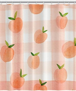 Dreamy Sweet Check Fruits Pink Peach Shower Curtain for Girly Bathroom Decor