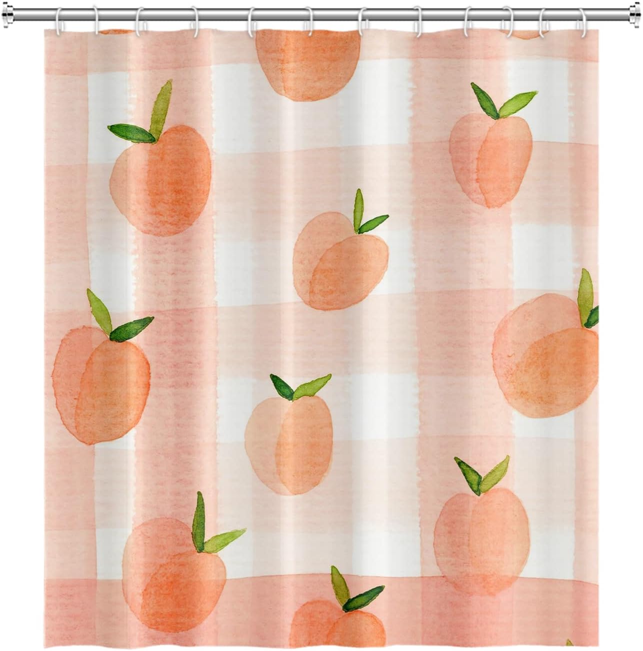 Dreamy Sweet Check Fruits Pink Peach Shower Curtain for Girly Bathroom Decor